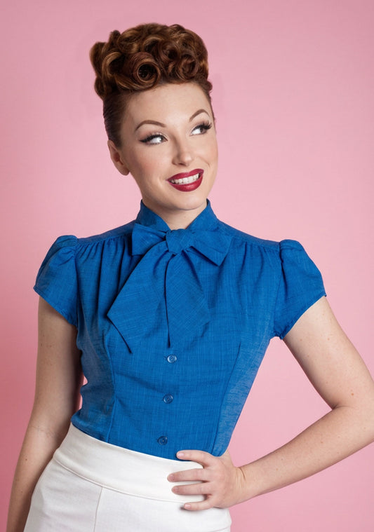 Estelle Blouse - Linen Look, Royal Blue