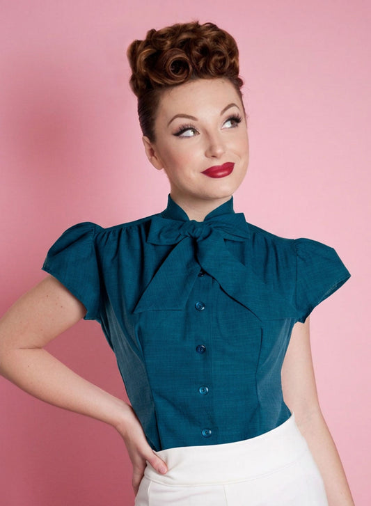 Estelle Blouse - Linen Look, Teal