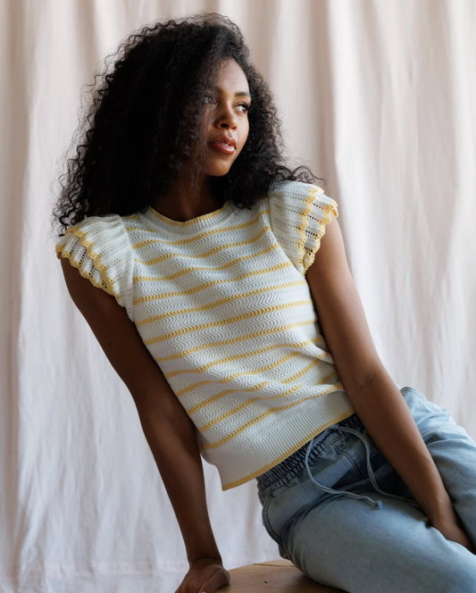 When in Rome, Yellow & White Sweater knit Tee by Downeast - 2X *sale