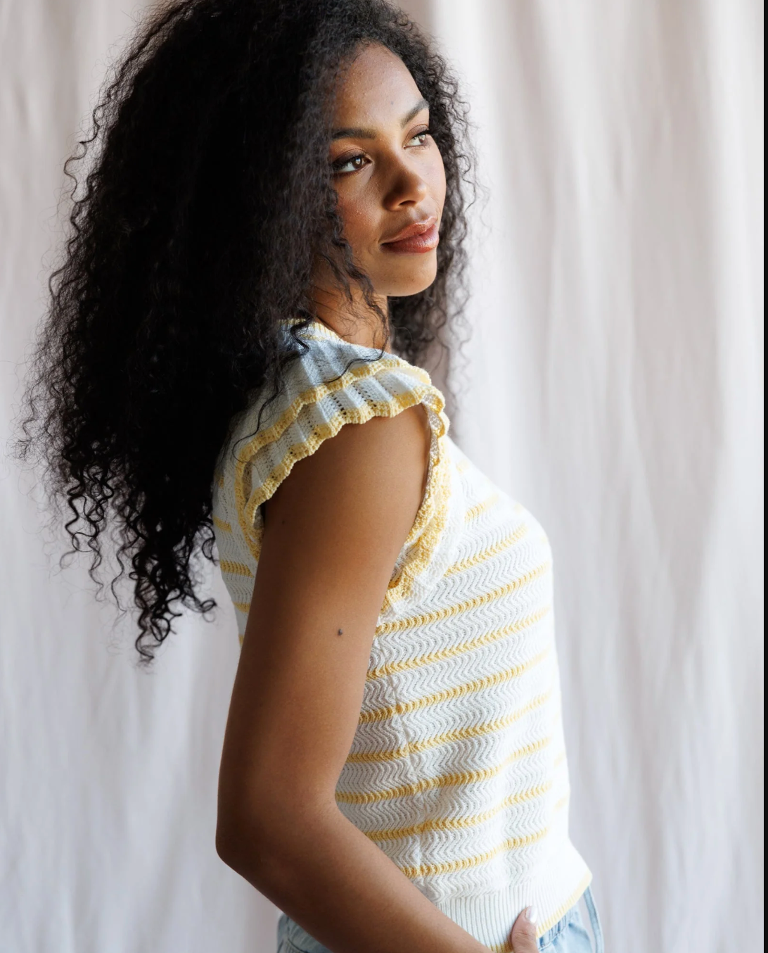 When in Rome, Yellow & White Sweater knit Tee by Downeast - 2X *sale