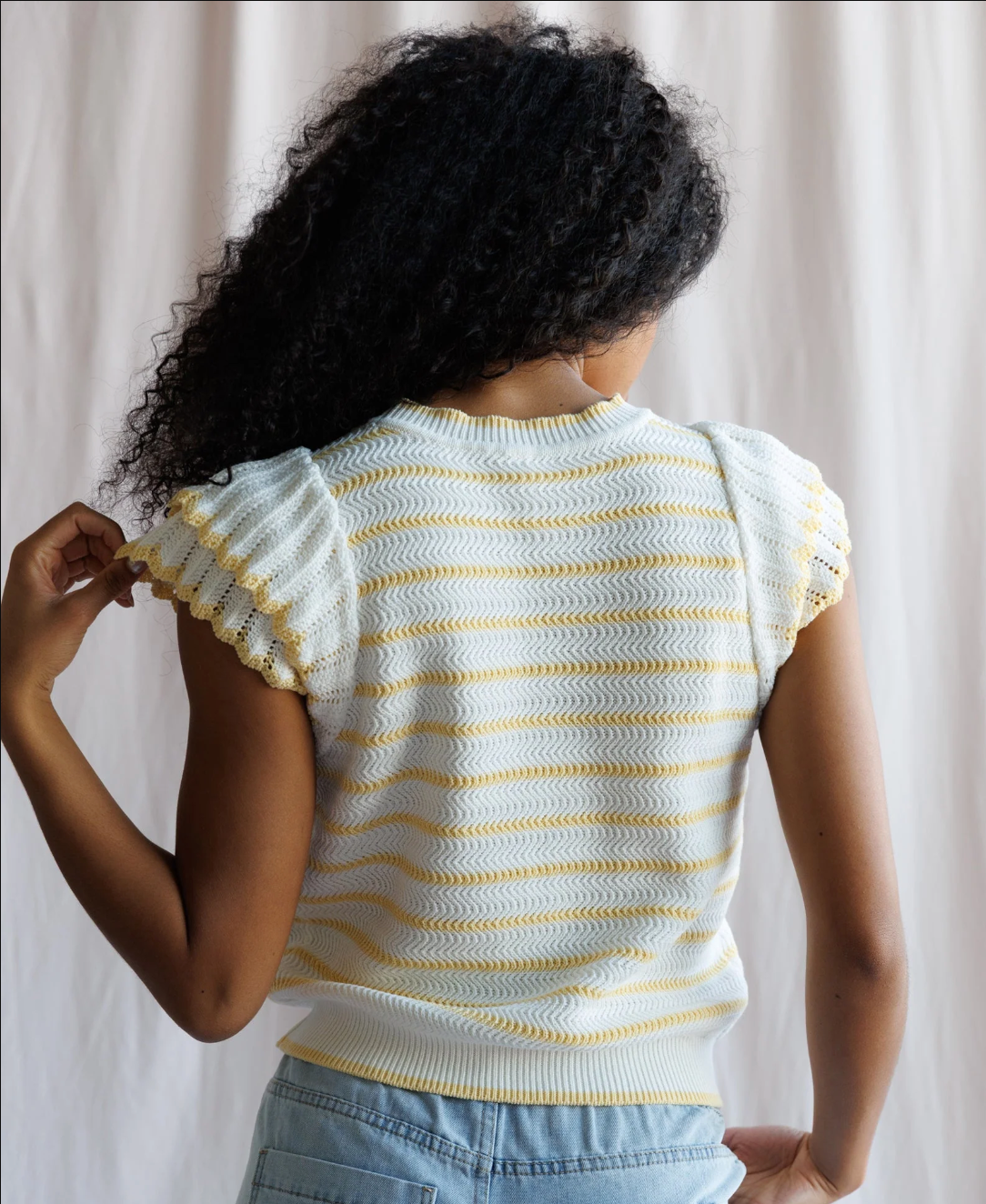 When in Rome, Yellow & White Sweater knit Tee by Downeast - 2X *sale