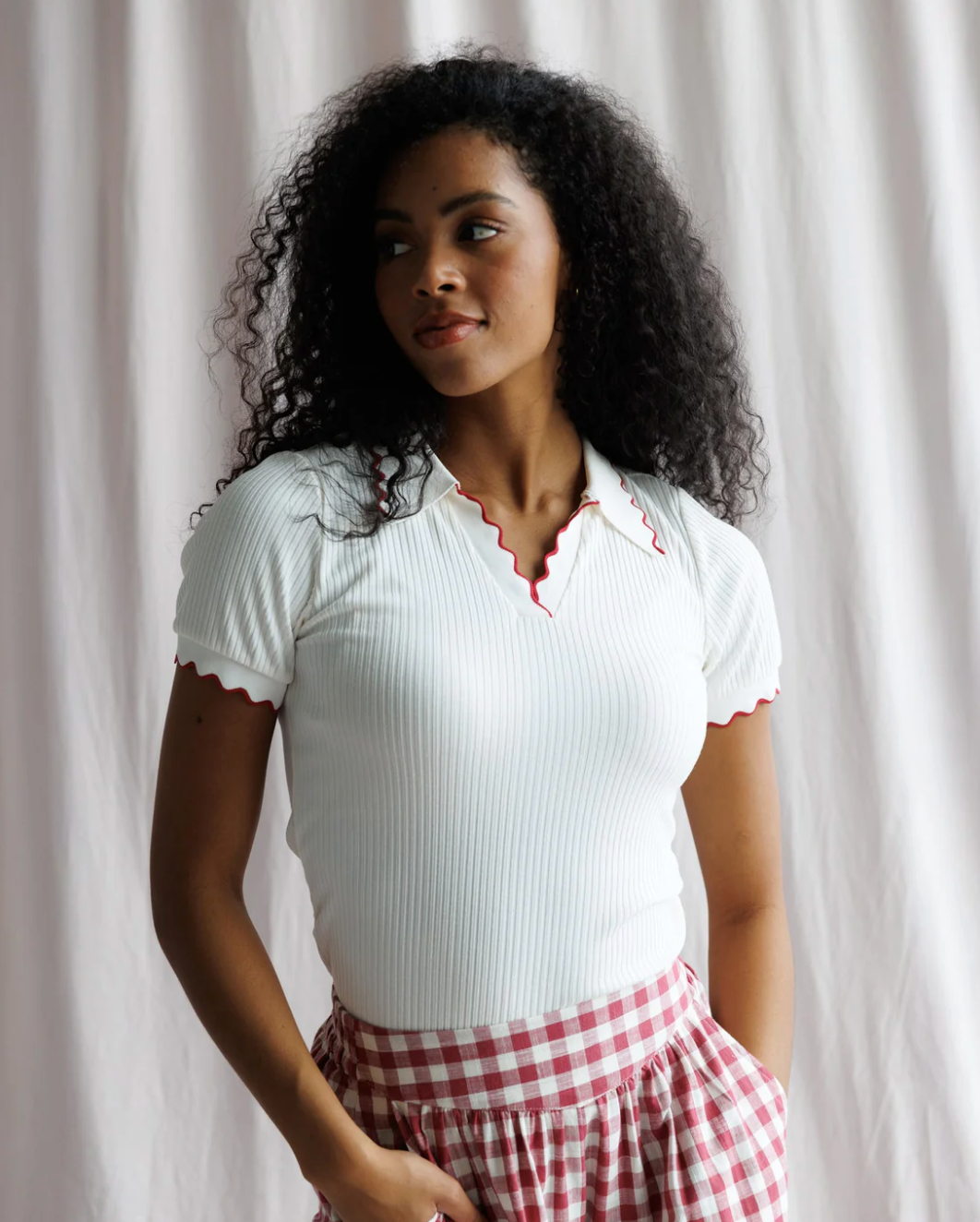 Red tipped ribbed knit Polo by Downeast - 2X *sale