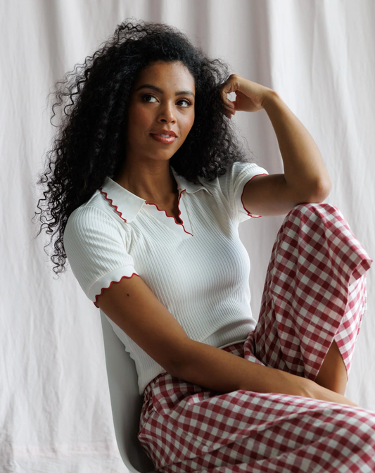Red tipped ribbed knit Polo by Downeast - 2X *sale