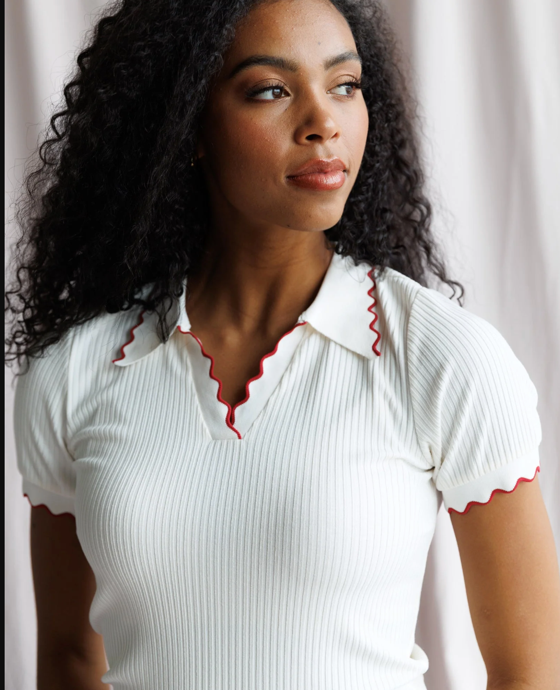Red tipped ribbed knit Polo by Downeast - 2X *sale