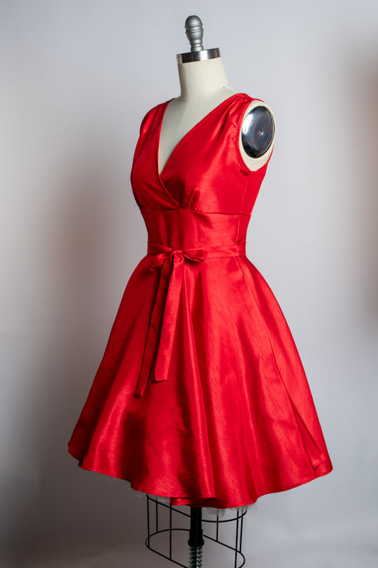 Serena Swing Dress - Shantung, Red