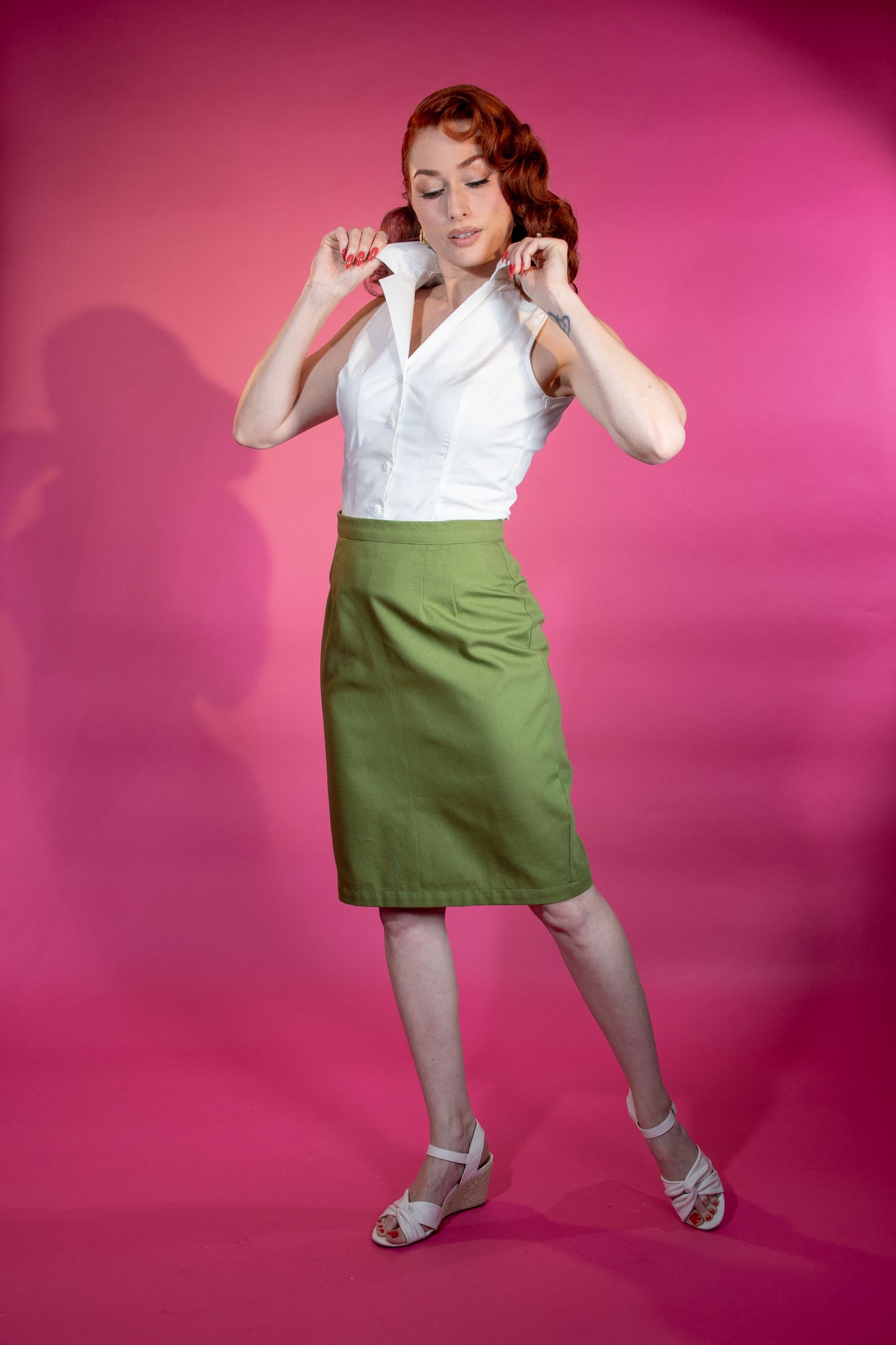 Basic Pencil Skirt- Canvas, Avocado