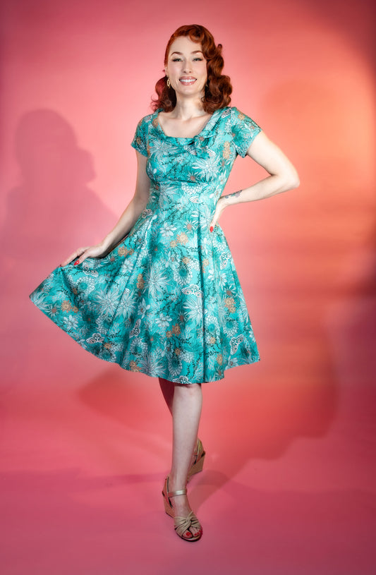 Beverly Dress- Teal Dahlia