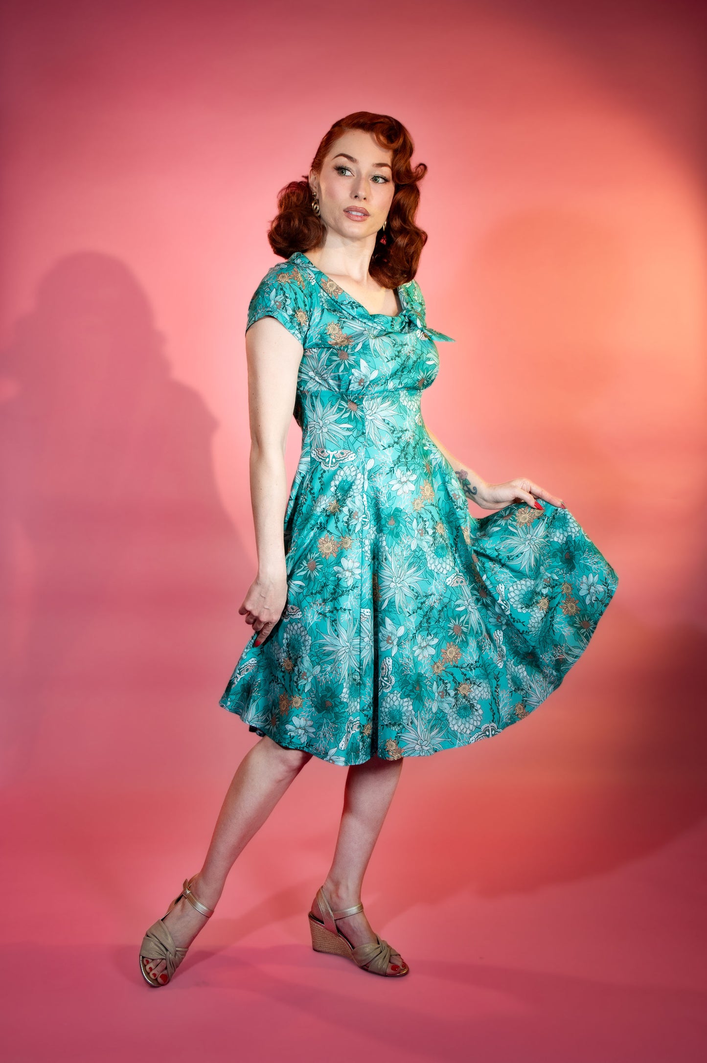 Beverly Dress- Teal Dahlia