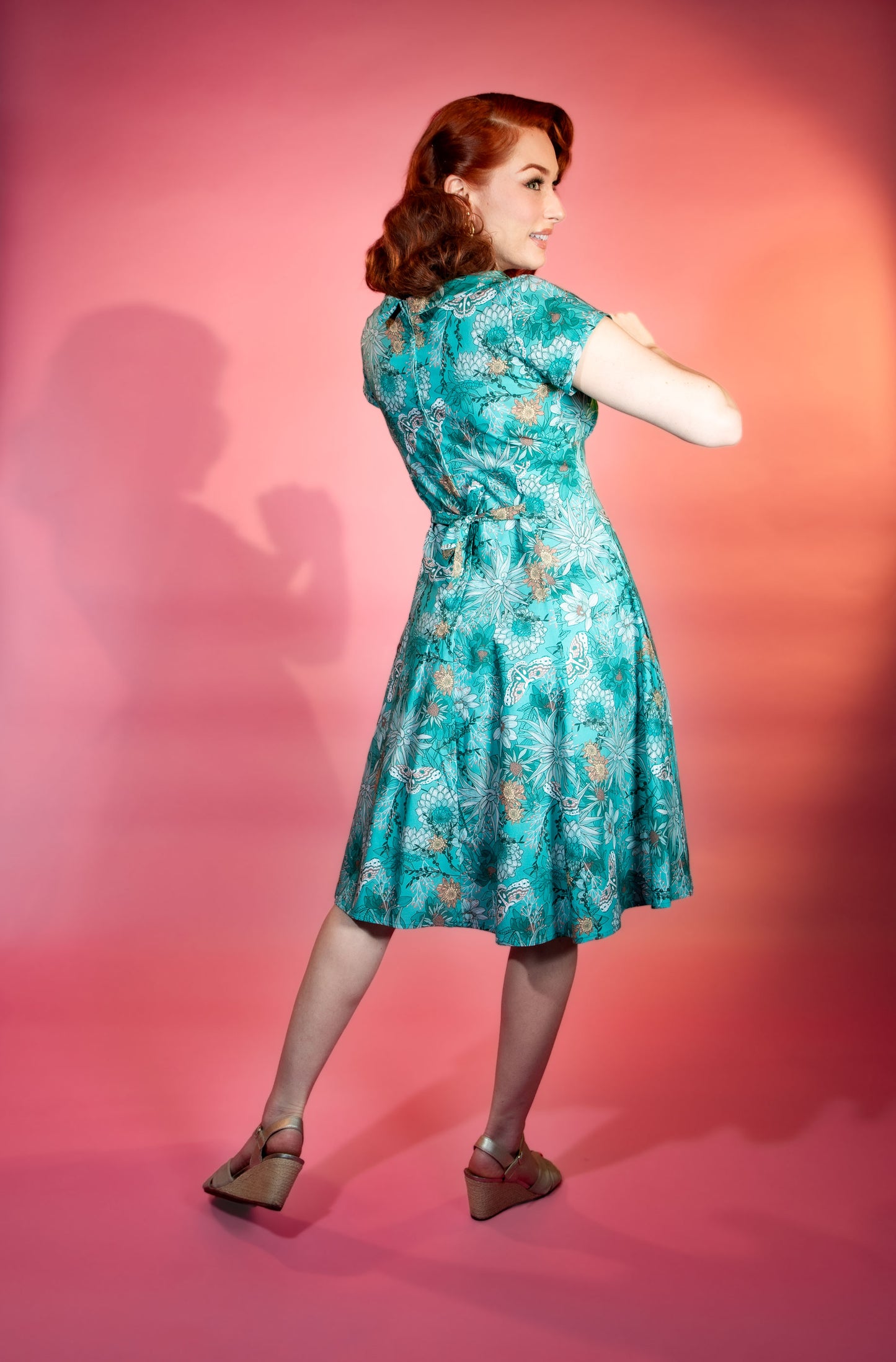 Beverly Dress- Teal Dahlia