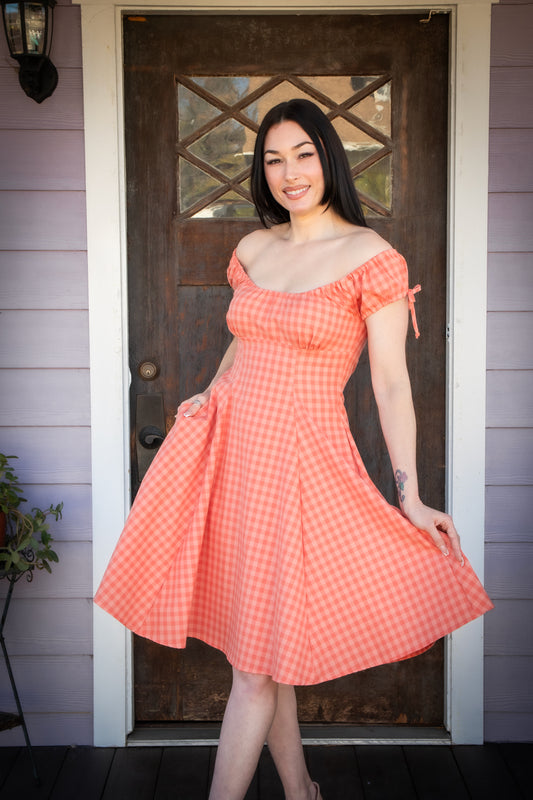 Hilda Dress - Peach Tonal Gingham
