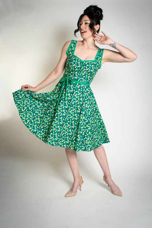 Sadie Dress- Green Cherries