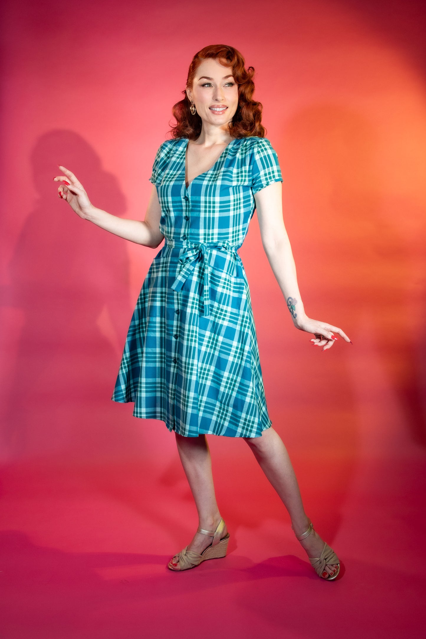 Sheila Dress - Teal Plaid