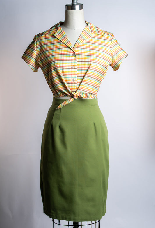 Made-To-Order: Basic Pencil Skirt- Canvas, Avocado - Heart of Haute