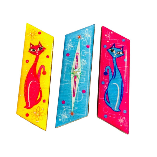 Atomic Cat Brooch Set of 3 by Rosie Rose Parker