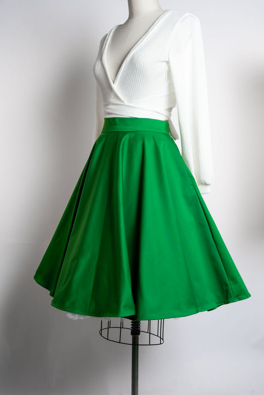 Haute Circle Skirt - Kelly Green Sateen