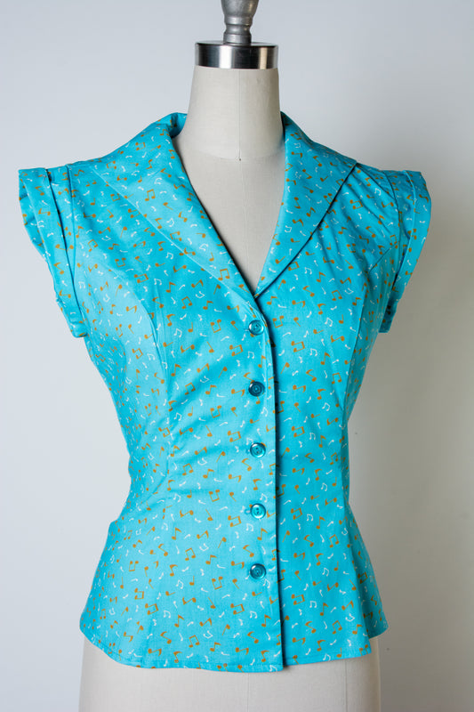 Erika Blouse - Music Notes, Aqua