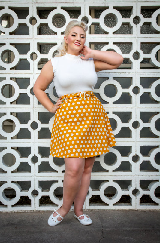 Coco Mini Skirt - Mustard Big Dot