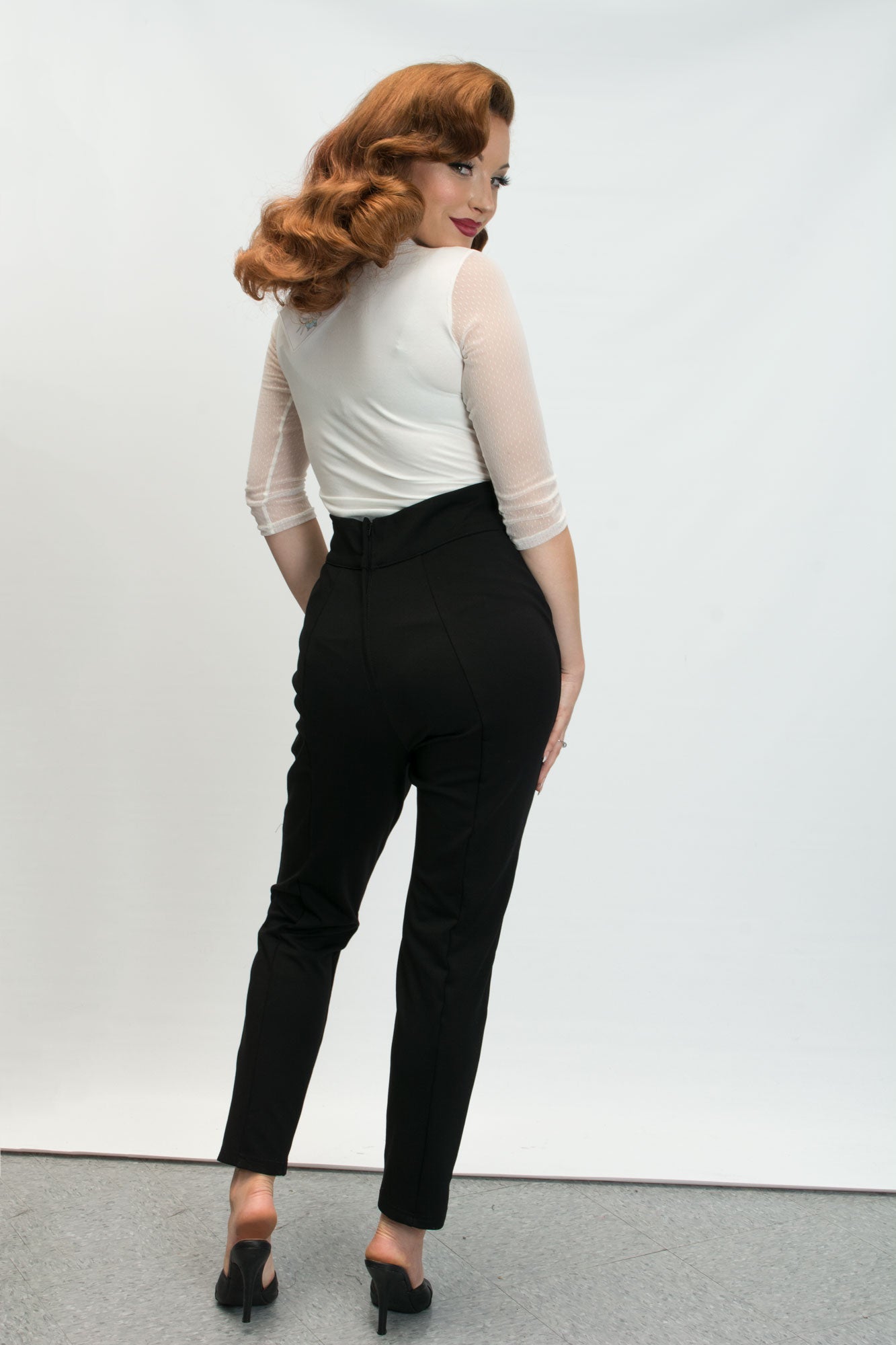 Unique Vintage Plus Size 1950s Black High Waist Rizzo Cigarette Pants