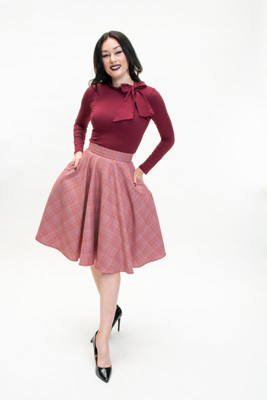 Haute Circle Skirt - Burgundy Plaid