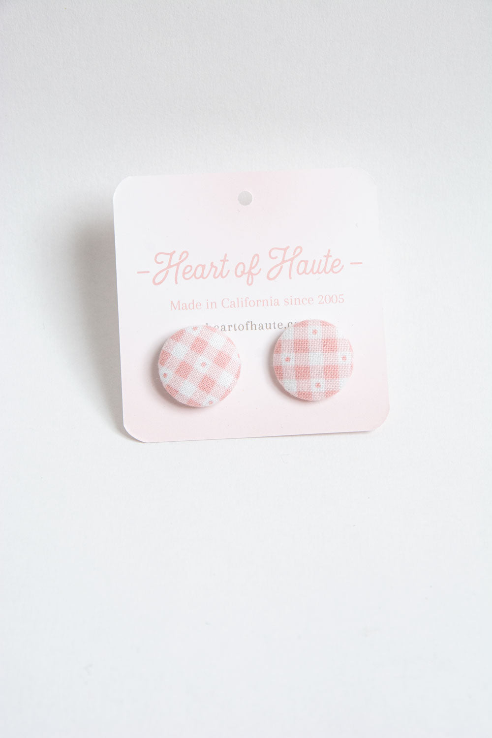 Button Earrings- Pink Gingham