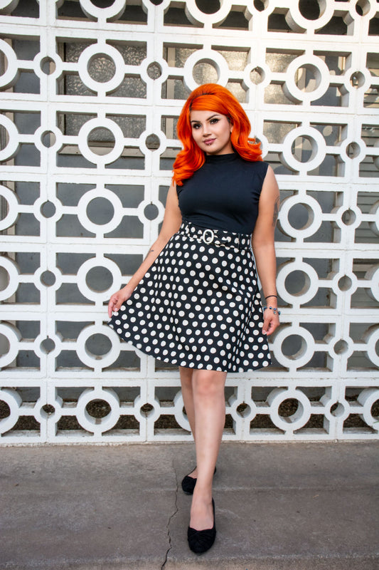 Coco Mini Skirt - Black Big Dot