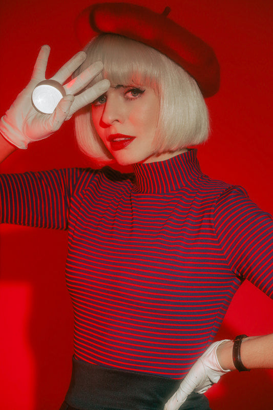 Denise Top- Red & Navy Stripe
