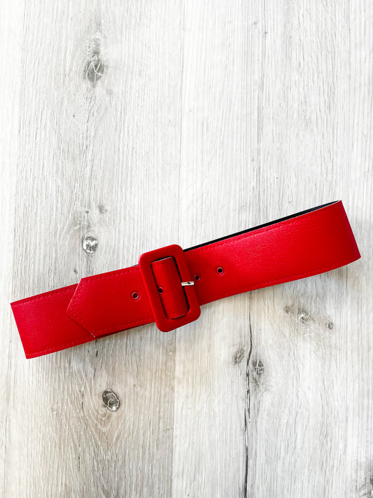 Grommet Belt - Vegan Leather, Red